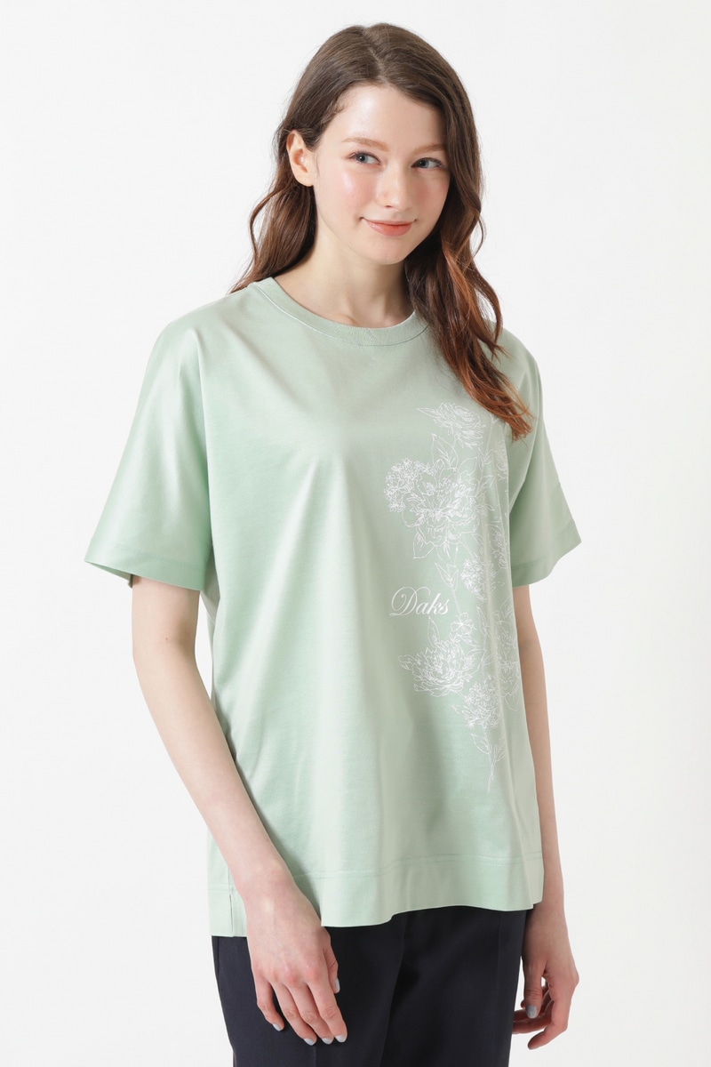 ギザコットン天竺 ラインアートフラワー ドルマンTシャツ 詳細画像 シルトグリーン