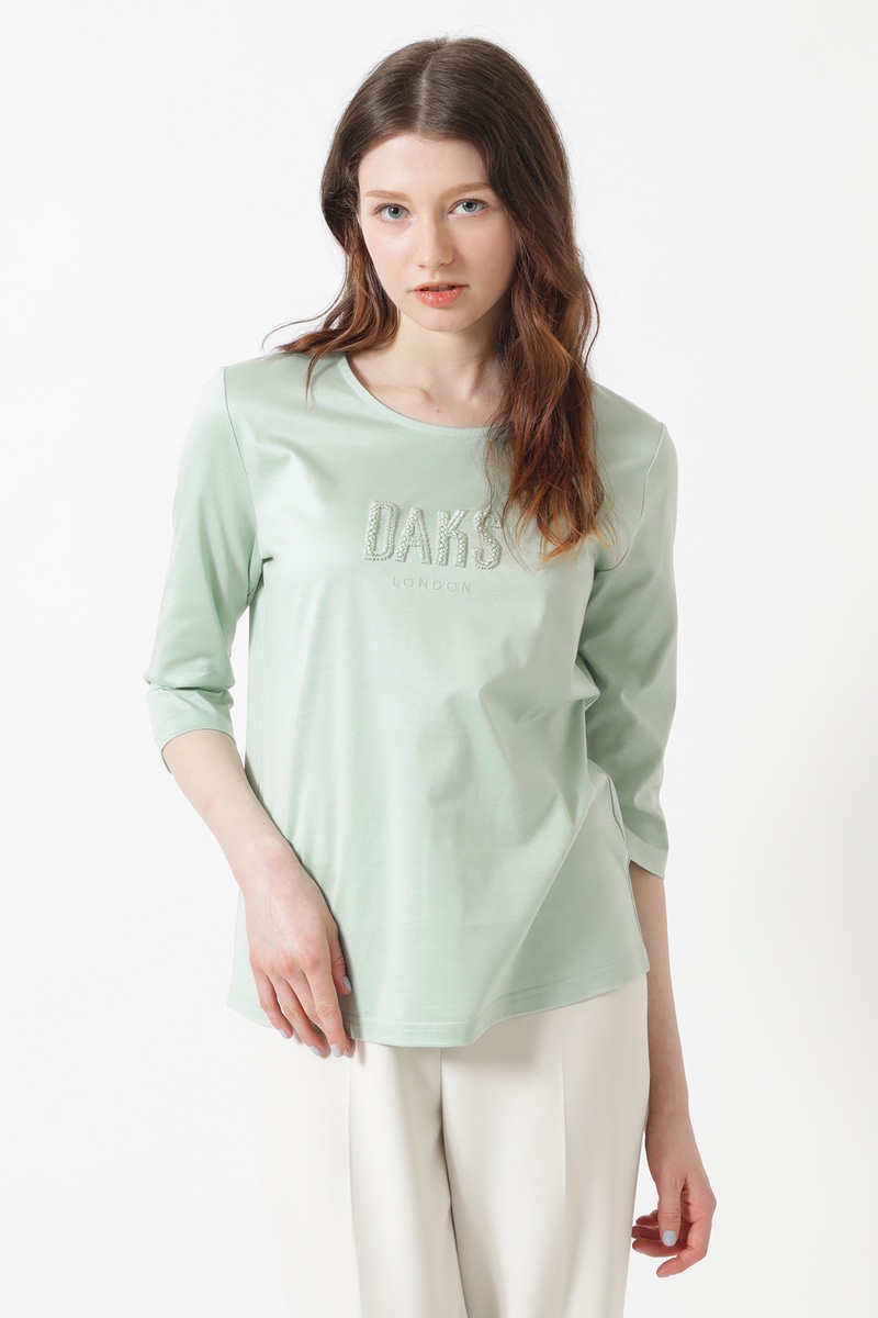 ギザコットン天竺 パール＆ふくれ刺繍ロゴ Tシャツ 詳細画像 シルトグリーン