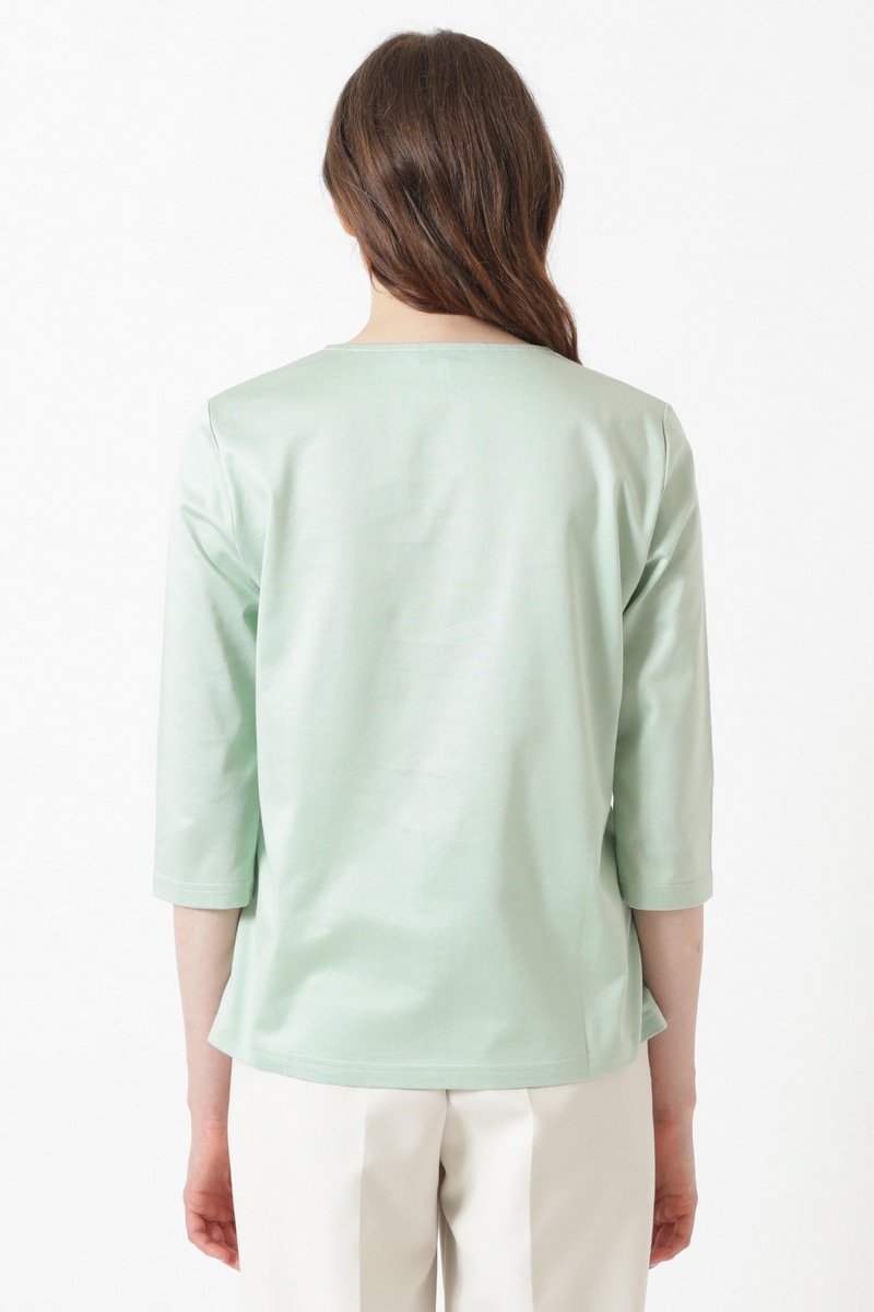 ギザコットン天竺 パール＆ふくれ刺繍ロゴ Tシャツ 詳細画像 シルトグリーン