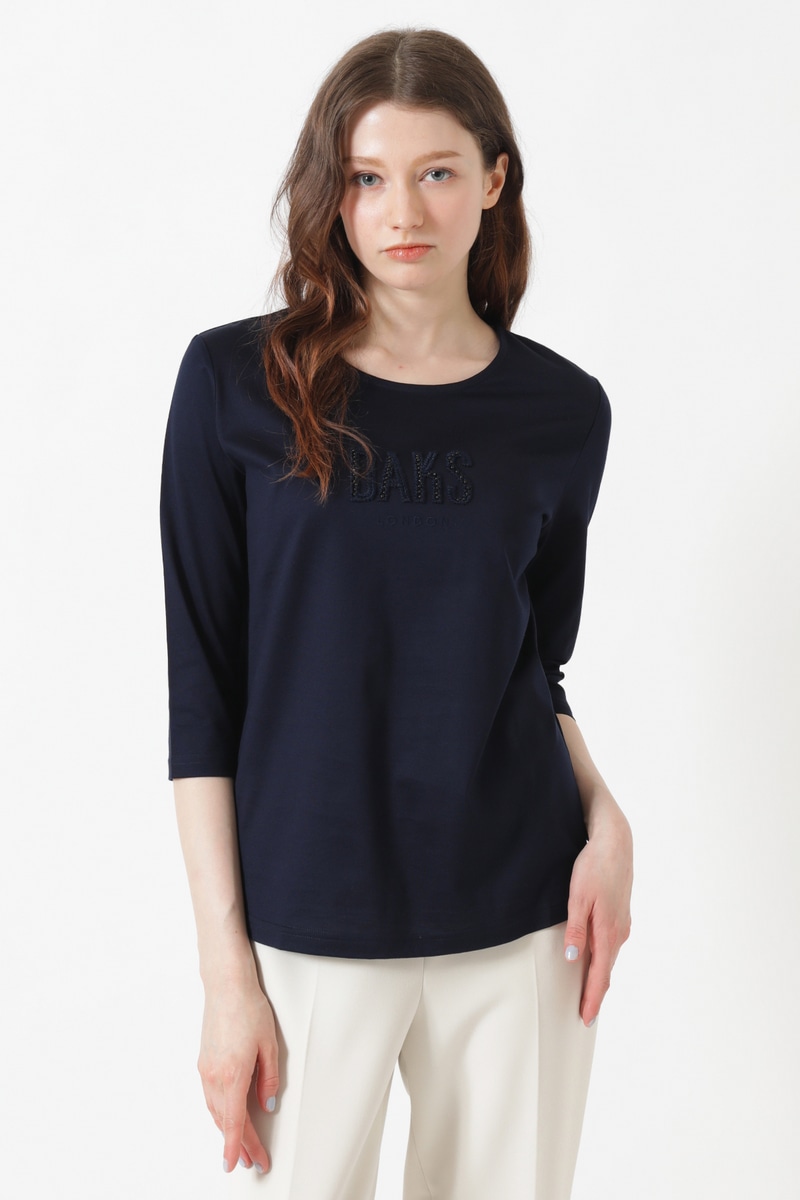 ギザコットン天竺 パール＆ふくれ刺繍ロゴ Tシャツ 詳細画像 ニューブルー