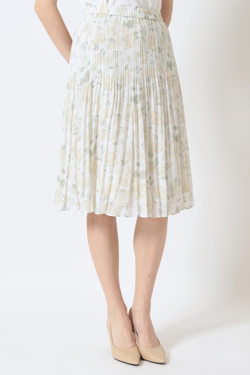 JS フローラルプリント Aライン プリーツスカート