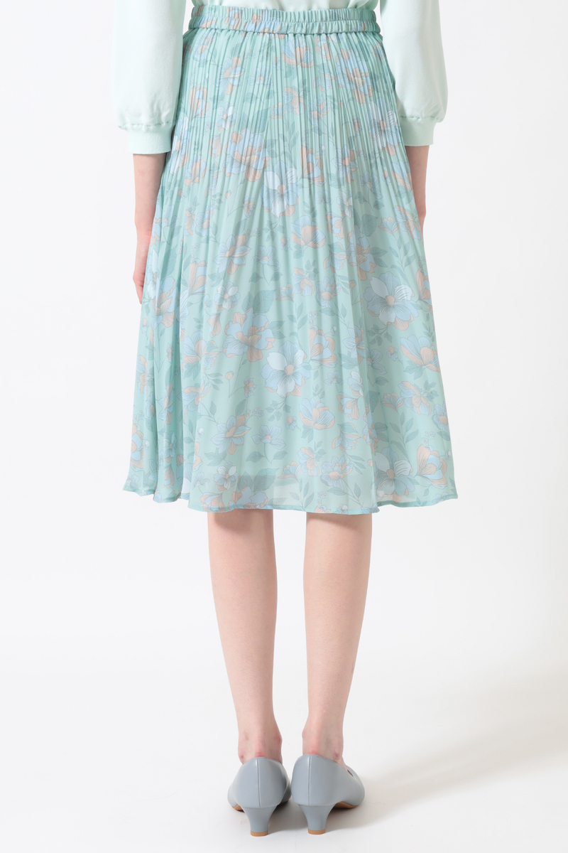 フローラルプリント Aライン プリーツスカート 詳細画像 シルトグリーン
