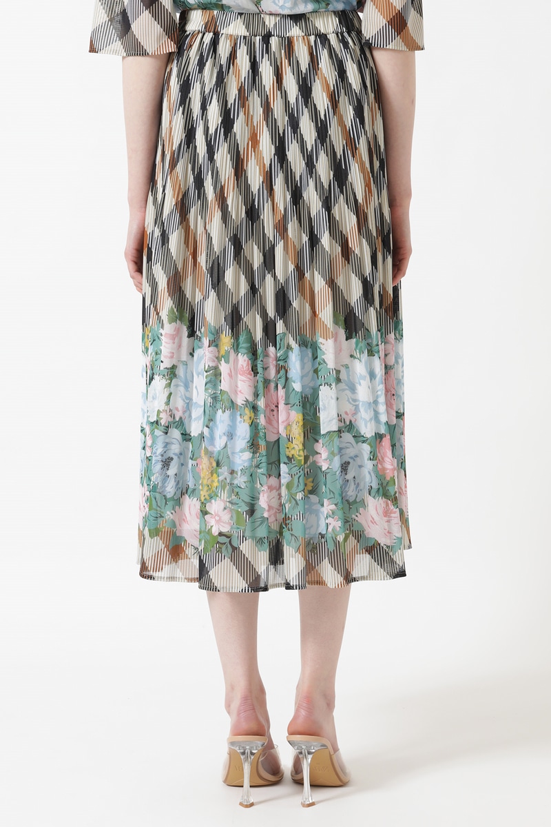 ツイルハウスチェックフラワープリントプリーツスカート 詳細画像 ウルトラハウスチェック