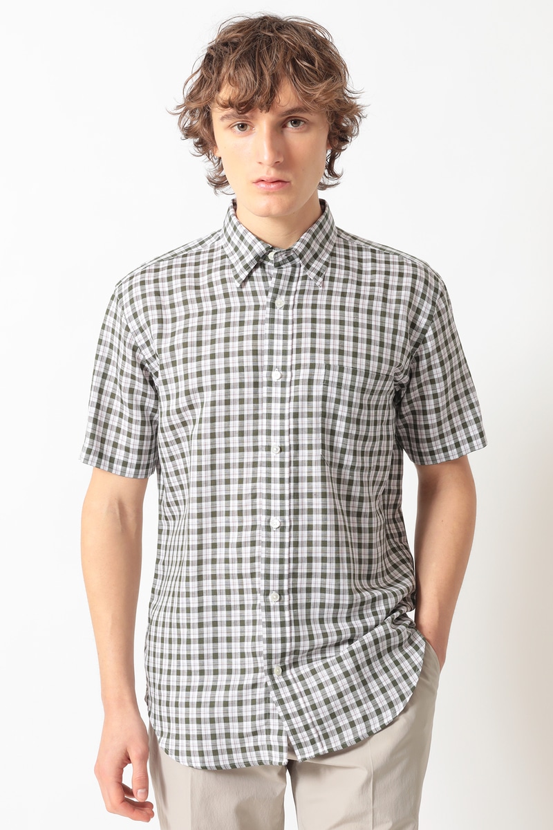 コットンリネン・リゾートチェックシャツ 詳細画像 ダークカーキ