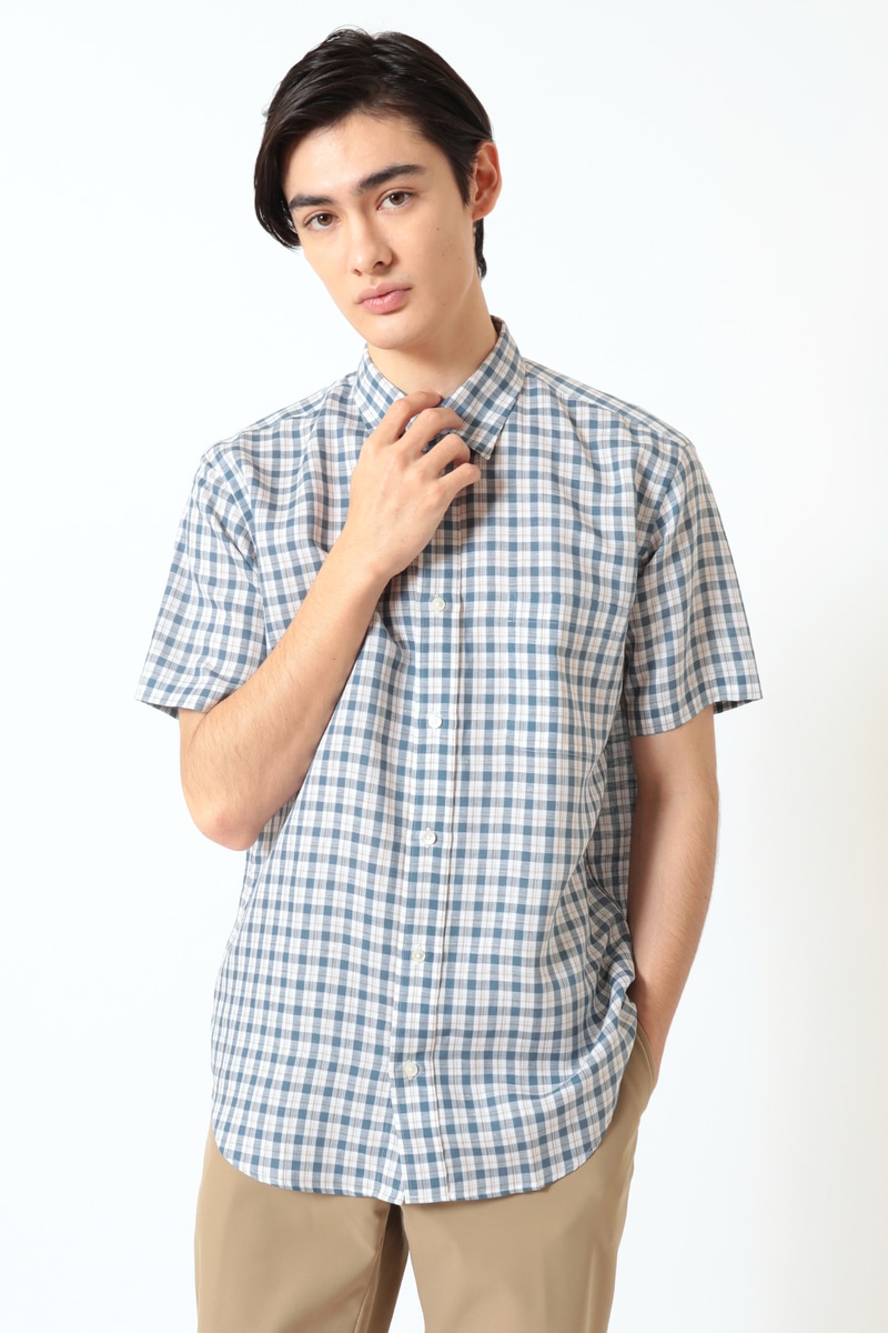 コットンリネン・リゾートチェックシャツ 詳細画像 ブルー