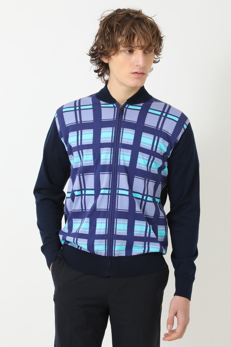 50周年チェック コンパクトコットン  ジップセーター 詳細画像 50thブルーチェック