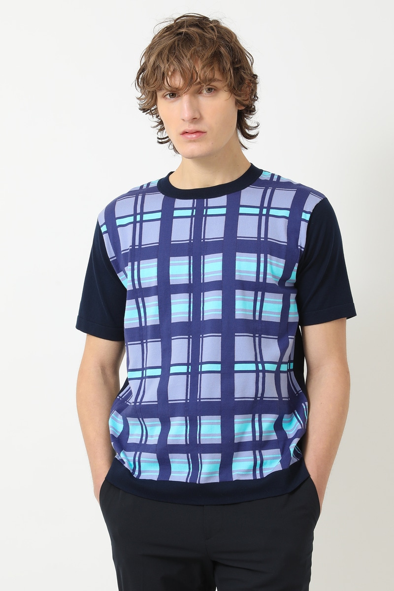 50周年チェック コンパクトコットン ニット 詳細画像 50thブルーチェック