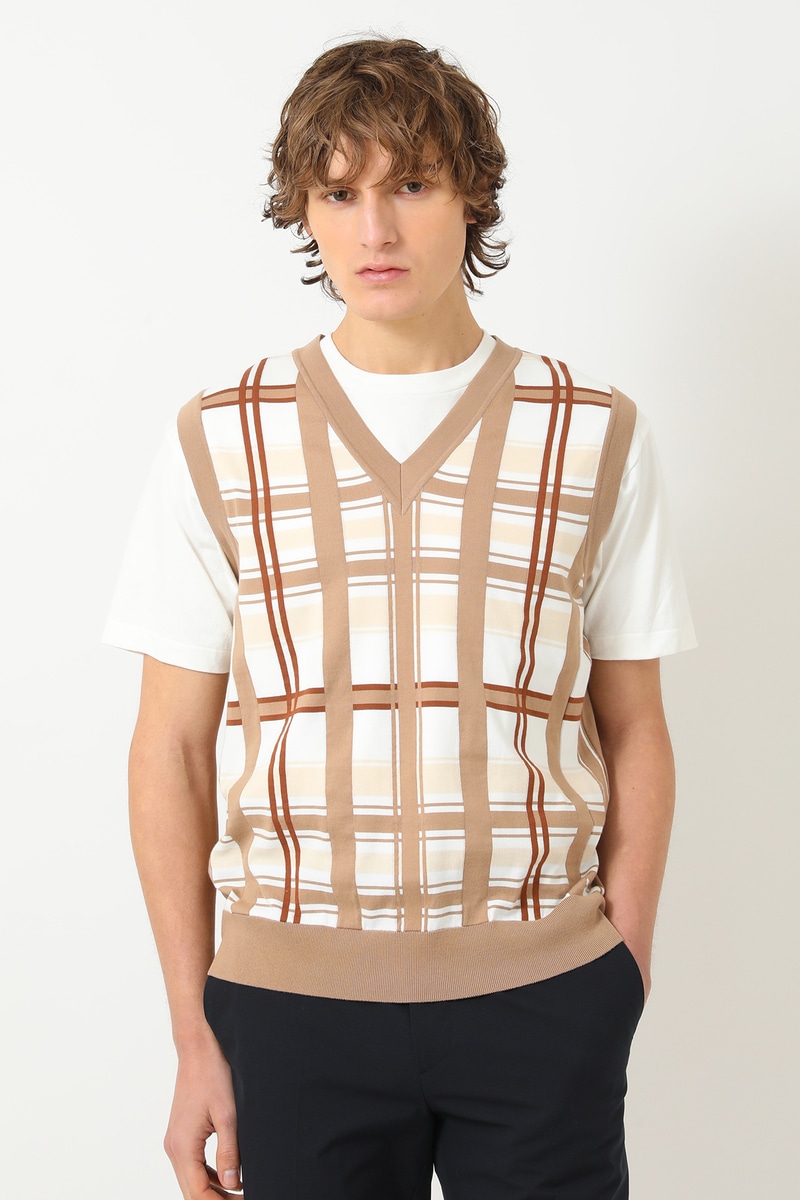50周年チェック コンパクトコットン Vネックベスト 詳細画像 50thハウスチェック