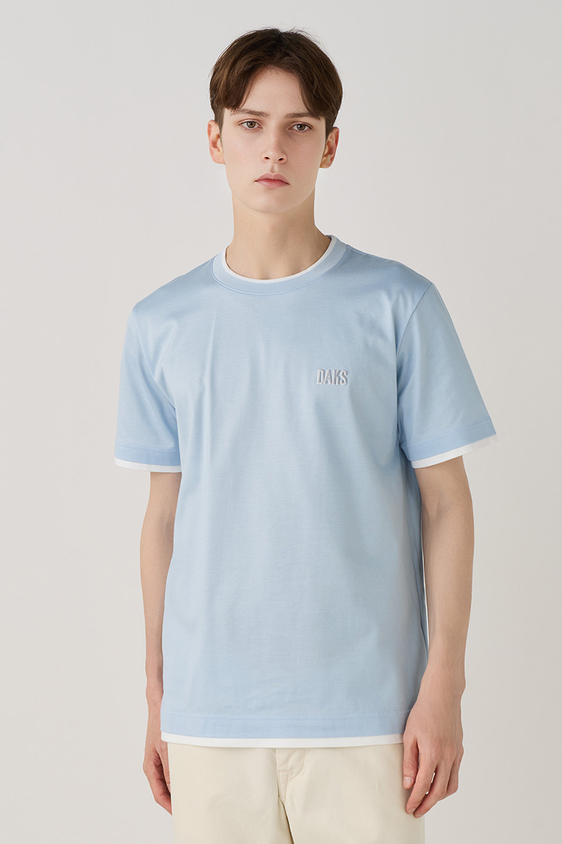 レイヤード風配色GIZA天竺Tシャツ 詳細画像 カシミヤブルー