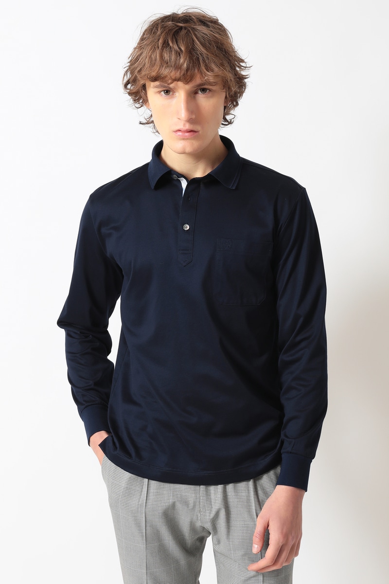 ギザコットン天竺 前立てハウスチェックポロシャツ 詳細画像 ニューブルー