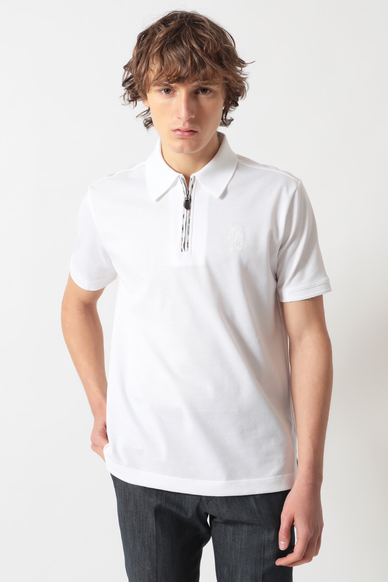 フロントジップ ハウスチェックパイピング ポロシャツ 詳細画像 スノーホワイト