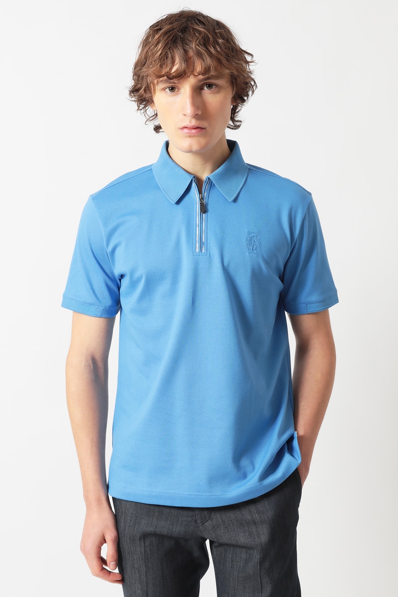 JS フロントジップ ハウスチェックパイピング ポロシャツ