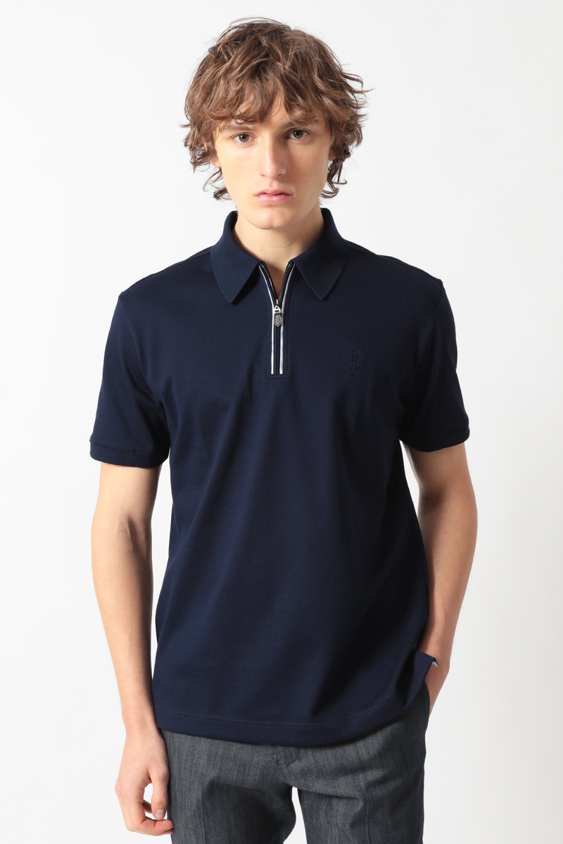 JS フロントジップ ハウスチェックパイピング ポロシャツ