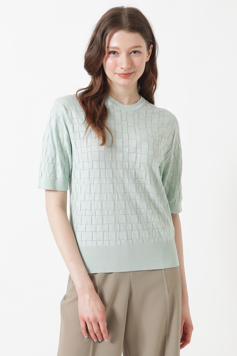 JOHN SMEDLEY FOR DAKSコットン アイレットチェック 半袖ニット 詳細画像 シルトグリーン