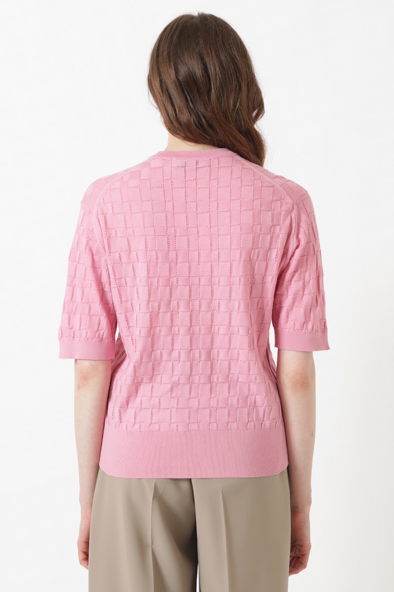 JOHN SMEDLEY FOR DAKSコットン アイレットチェック 半袖ニット 詳細画像 ピンク