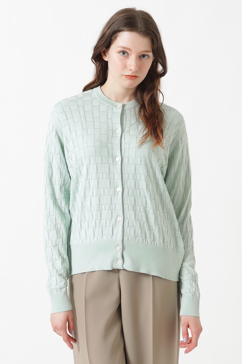 JOHN SMEDLEY FOR DAKSコットン アイレットチェック カーディガン 詳細画像 シルトグリーン