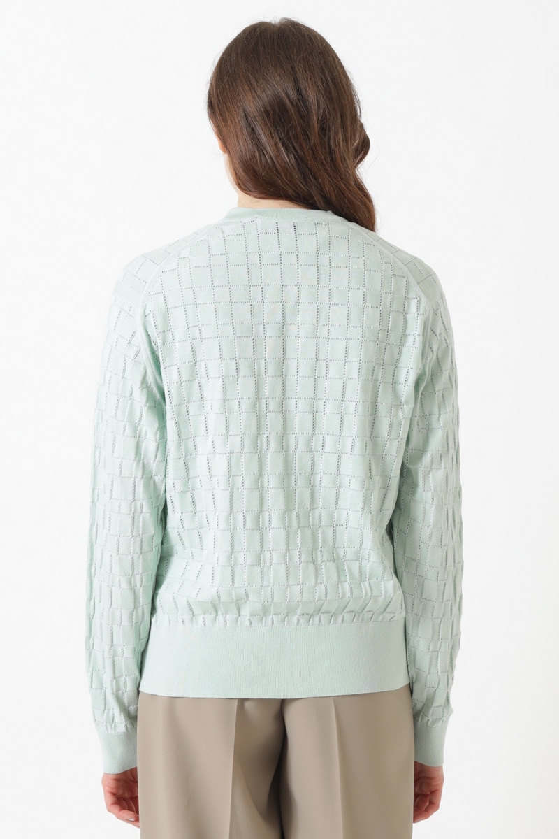 JOHN SMEDLEY FOR DAKSコットン アイレットチェック カーディガン 詳細画像 シルトグリーン