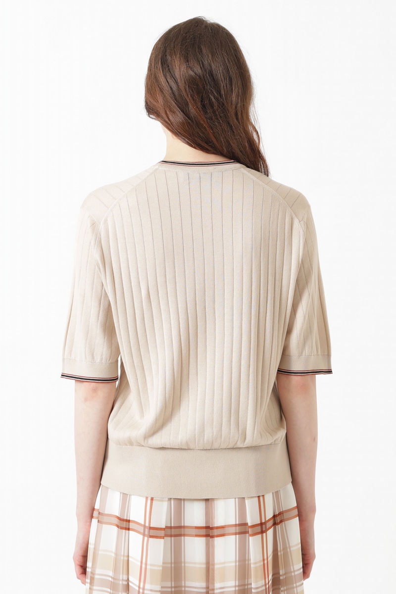 JOHN SMEDLEY FOR DAKSコットン 配色ライン 半袖リブニット 詳細画像 ベージュ