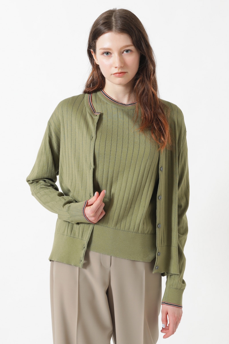 JOHN SMEDLEY FOR DAKSコットン 配色ラインリブカーディガン 詳細画像 シーグラス