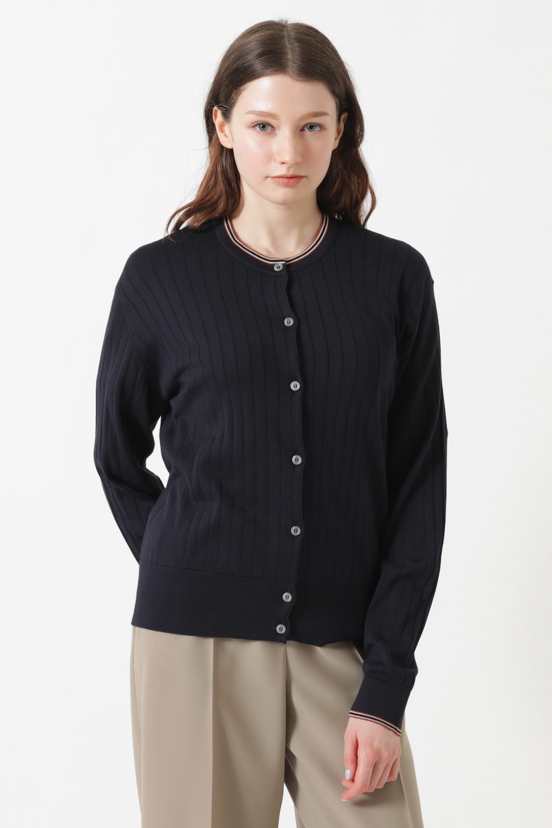 JOHN SMEDLEY FOR DAKSコットン 配色ラインリブカーディガン 詳細画像 ネイビー