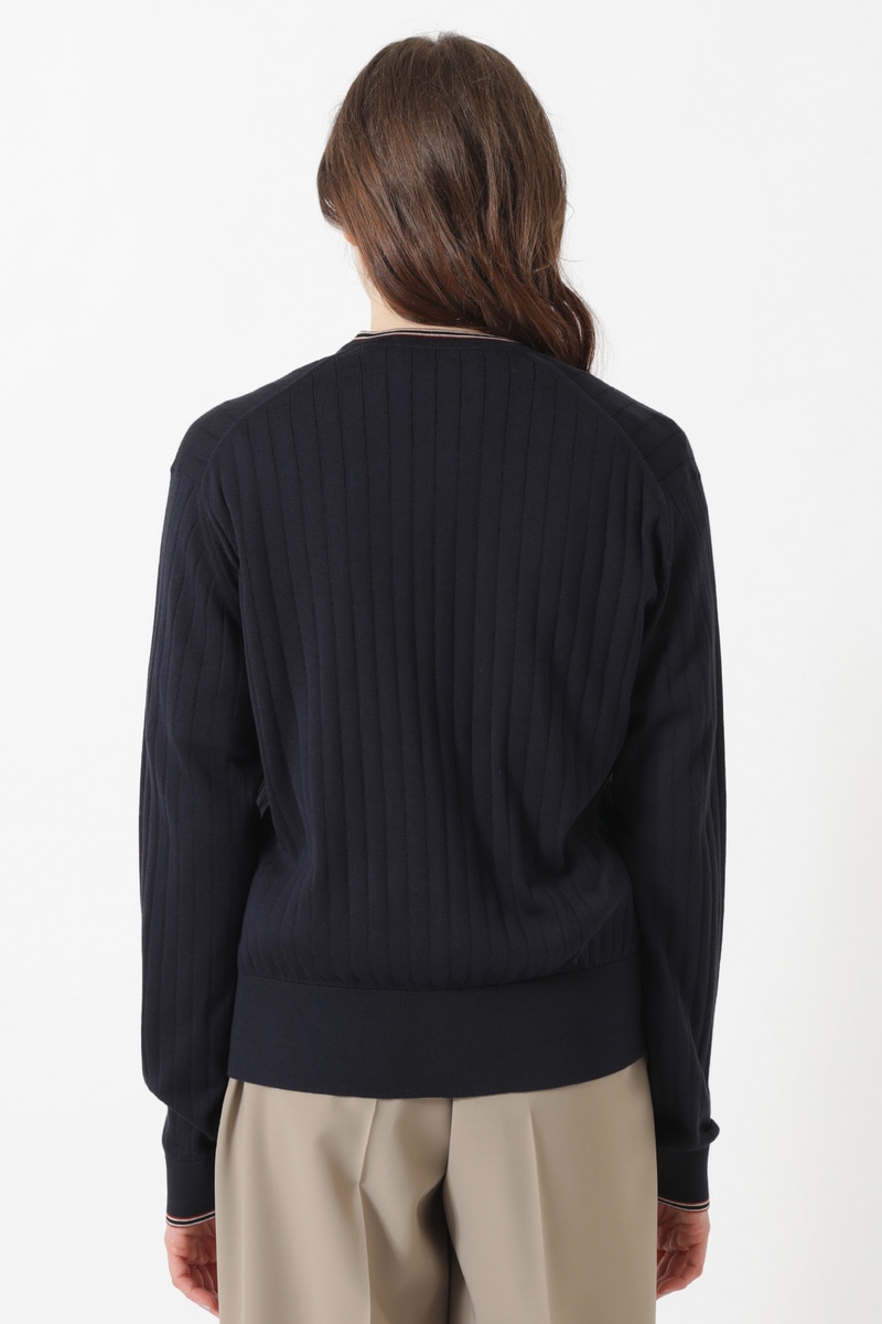JOHN SMEDLEY FOR DAKSコットン 配色ラインリブカーディガン 詳細画像 ネイビー