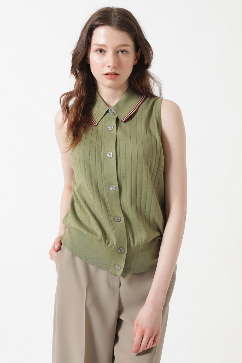 JOHN SMEDLEY FOR DAKSコットン 配色襟付きノースリーブニット 詳細画像 シーグラス