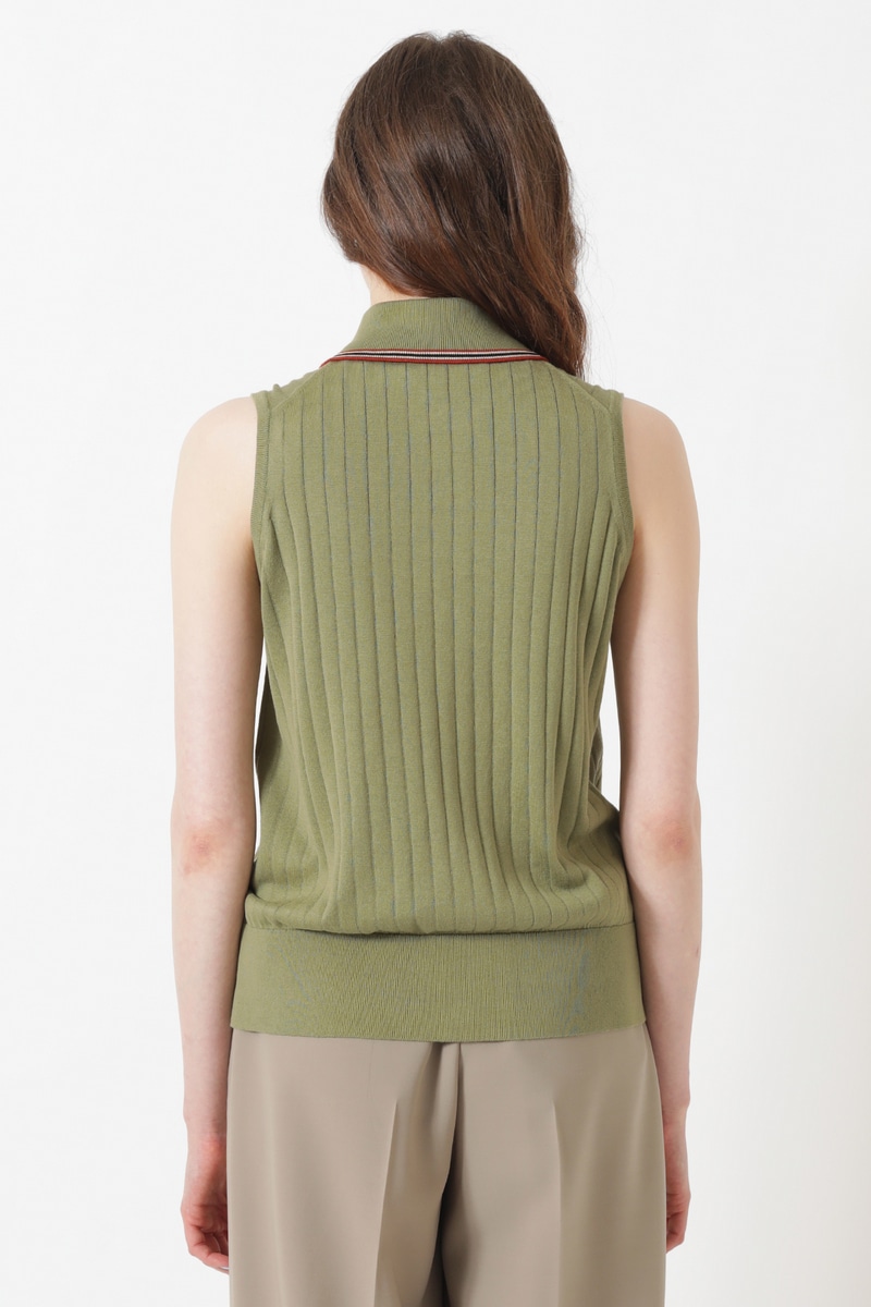 JOHN SMEDLEY FOR DAKSコットン 配色襟付きノースリーブニット 詳細画像 シーグラス