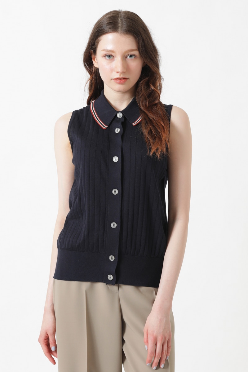 JOHN SMEDLEY FOR DAKSコットン 配色襟付きノースリーブニット 詳細画像 ネイビー