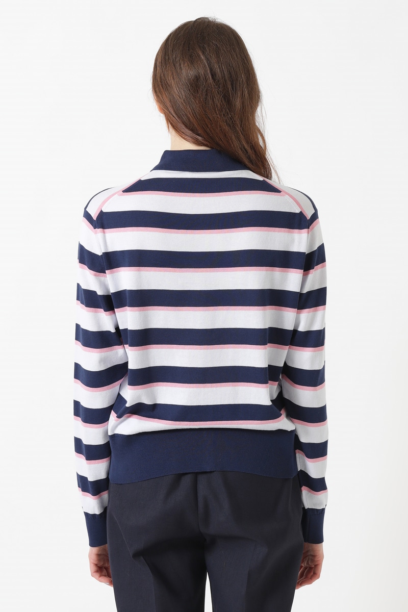 JOHN SMEDLEY FOR DAKSコットン襟付きボーダーカーデ 詳細画像 サックスブルー