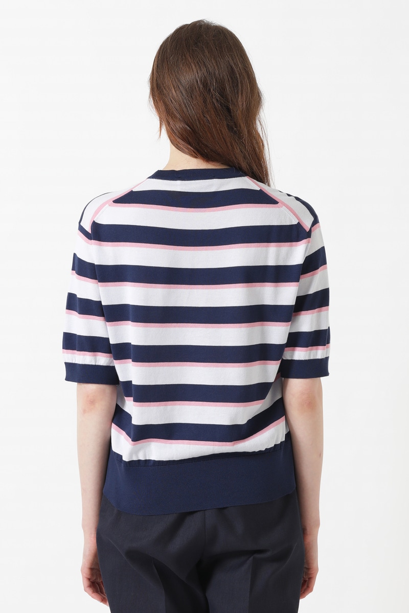 JOHN SMEDLEY FOR DAKSコットン配色ボーダー半袖ニット 詳細画像 サックスブルー