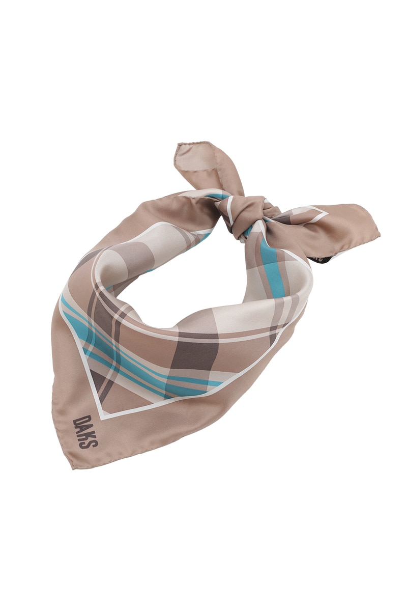 シルク 50thベージュチェックプリント スカーフ 詳細画像 50thベージュチェック