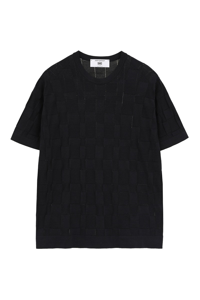 JOHN SMEDLEY FOR DAKSコットン アイレットチェック半袖ニット 詳細画像 ネイビー