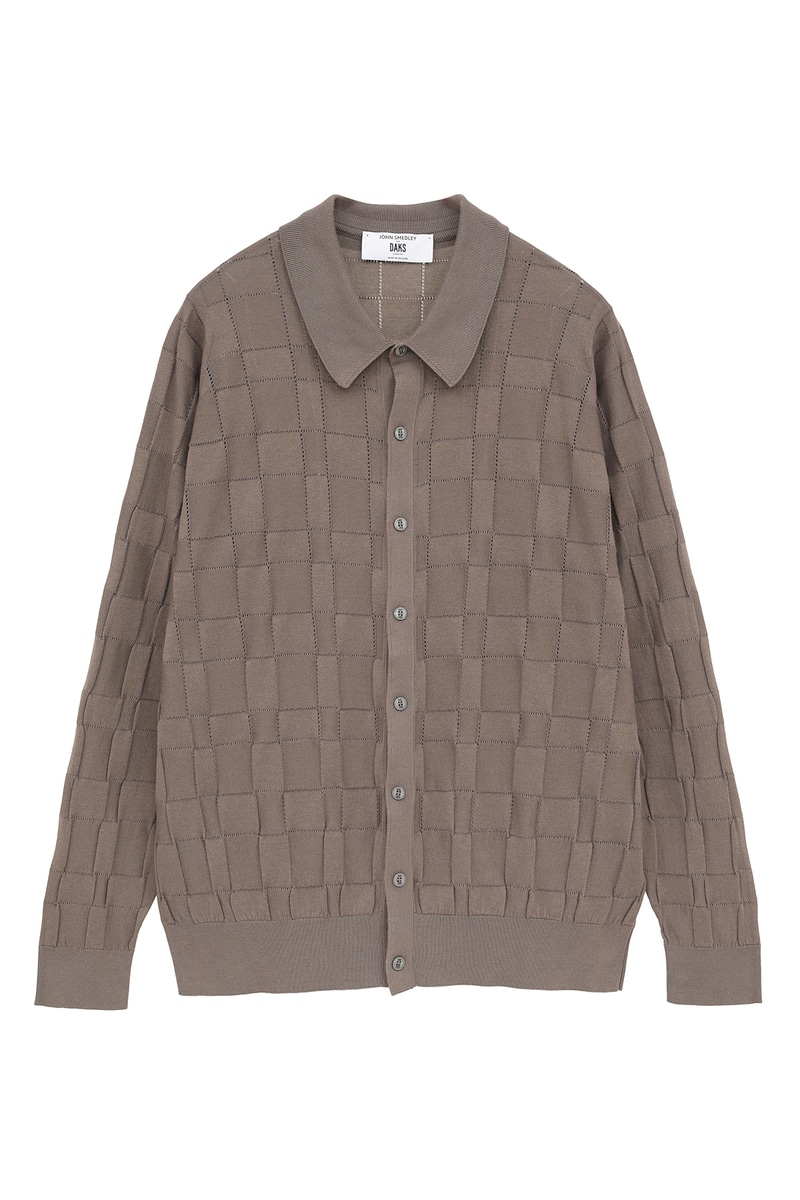 JOHN SMEDLEY FOR DAKSコットン アイレットチェック前開き長袖ニット 詳細画像 モカ