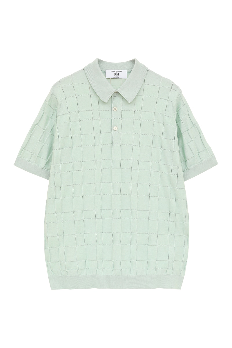 JOHN SMEDLEY FOR DAKSコットン アイレットチェック襟付き半袖ニット 詳細画像 グリーン