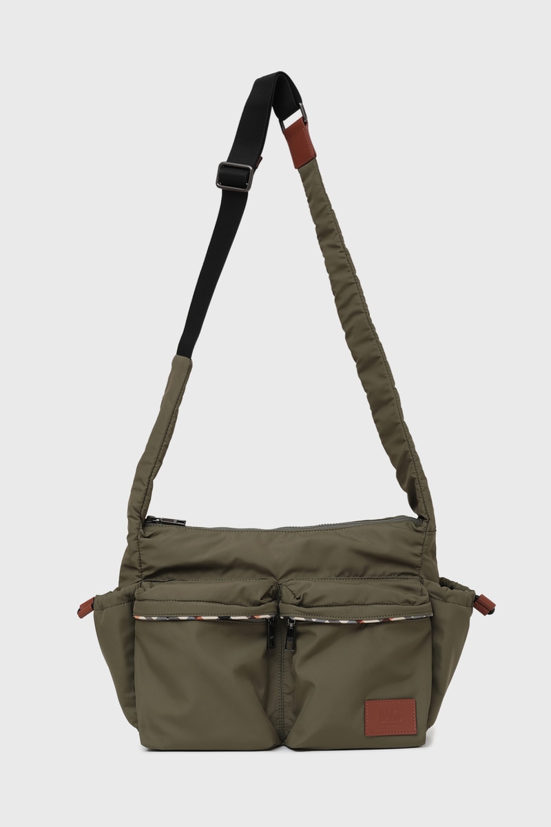 JS ナイロン×牛革 ハウスチェックディテール フラップショルダーバッグ