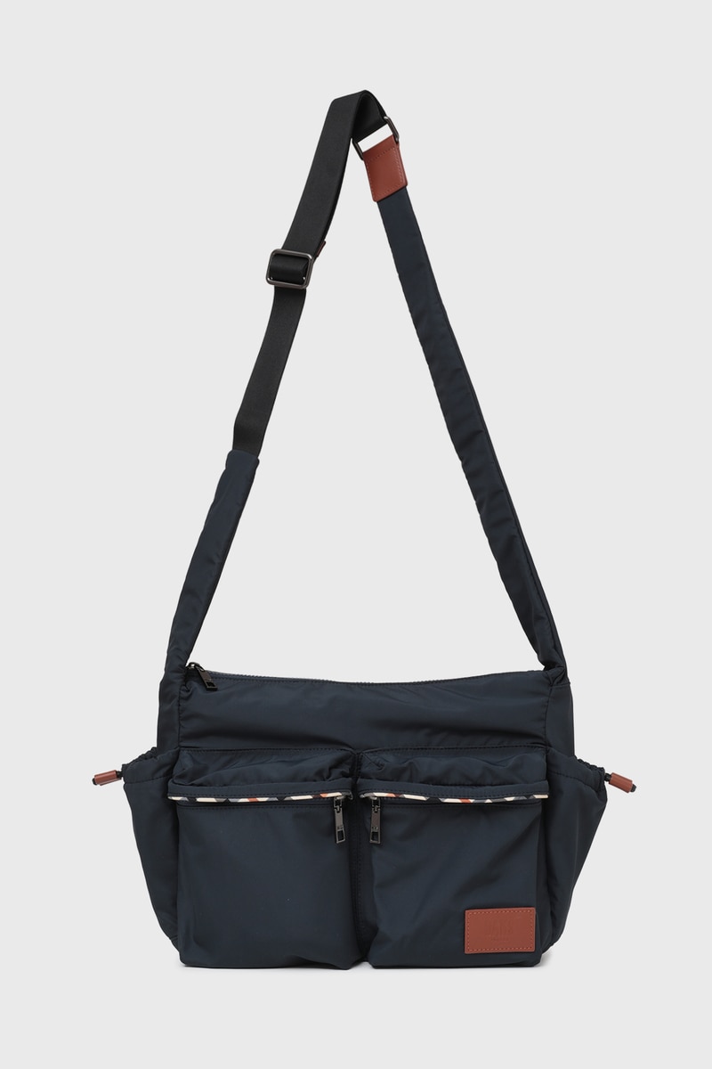 JS ナイロン×牛革 ハウスチェックディテール フラップショルダーバッグ