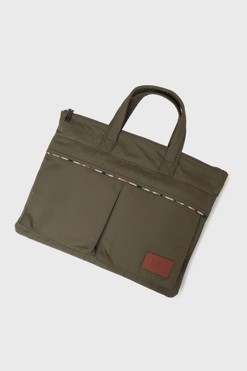 JS 軽量ナイロン×牛革 ハウスチェックディテール ブリーフケース