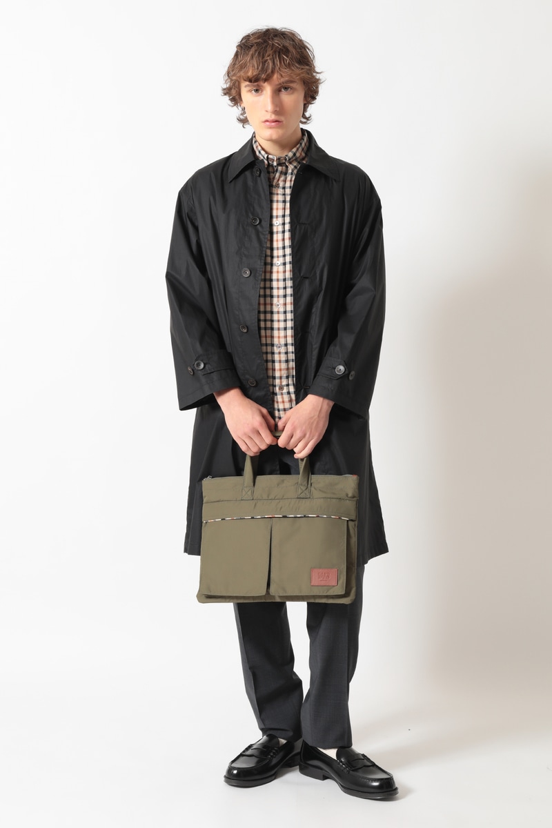 軽量ナイロン&times;牛革 ハウスチェックディテール ブリーフケース 詳細画像 シーグラス