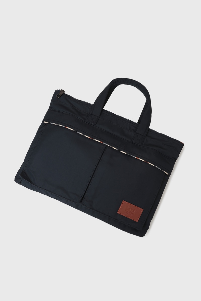 JS 軽量ナイロン×牛革 ハウスチェックディテール ブリーフケース