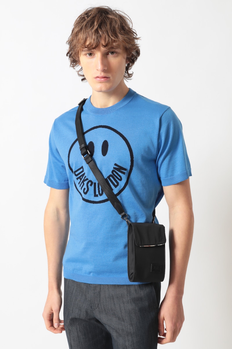 軽量ナイロン&times;牛革 ハウスチェックディテール ネックポーチ 詳細画像 ブラック