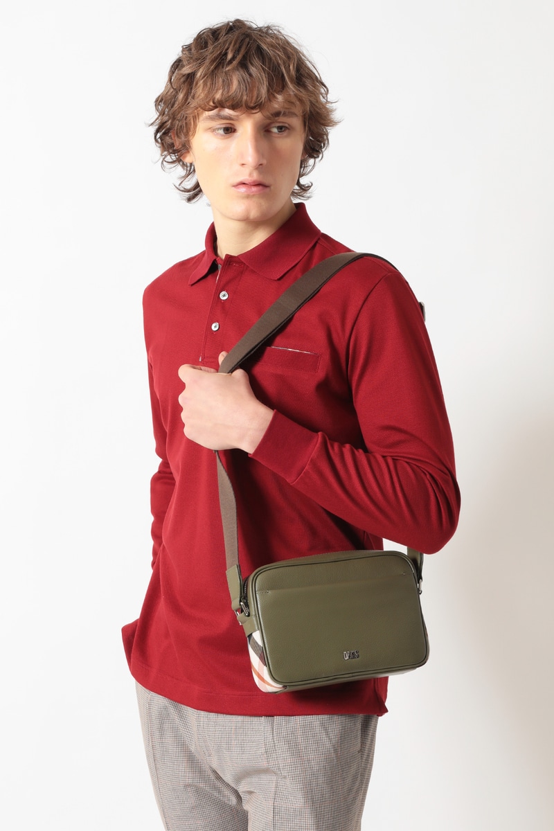 レザー&times;ハウスチェックディテール ワンショルダー ボディバッグ 詳細画像 シーグラス