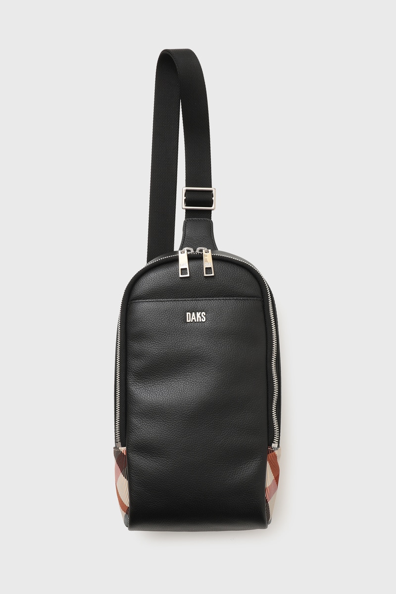 JS レザー×ハウスチェックディテール フラップショルダーバッグ