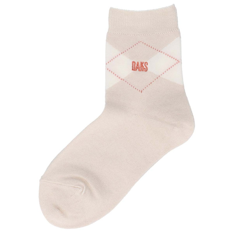 【WOMEN】履き口ソフト レーヨンシルク混 DAKS刺繍 アーガイル ソックス 詳細画像 ベージュ