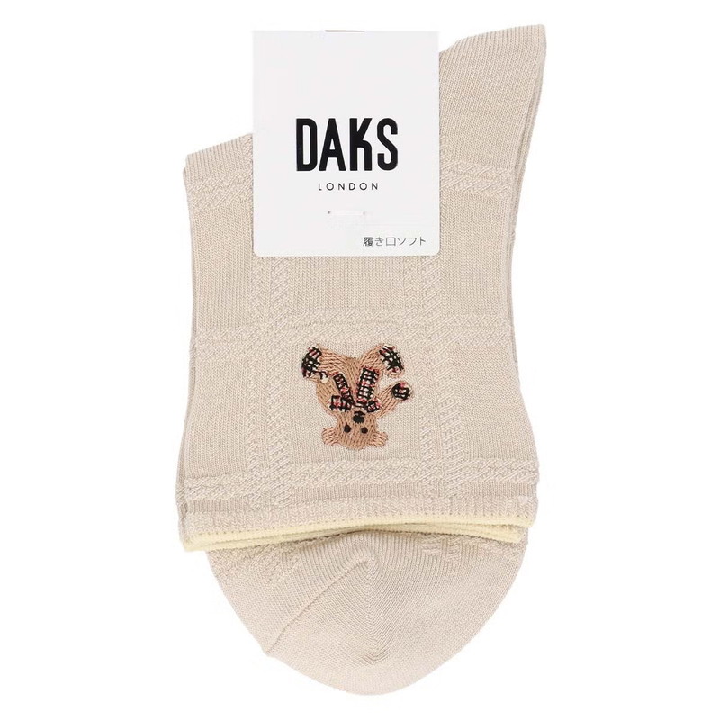 【WOMEN】オーガニックコットン混 リンクス ベア刺繍 ソックス 詳細画像 サンドベージュ