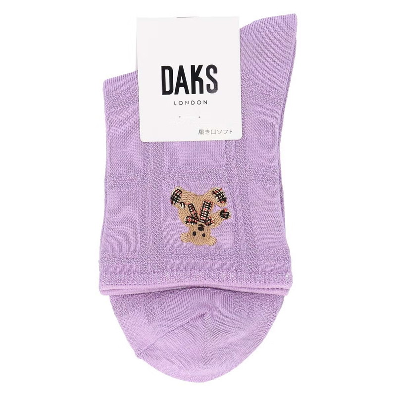 【WOMEN】オーガニックコットン混 リンクス ベア刺繍 ソックス 詳細画像 パープル