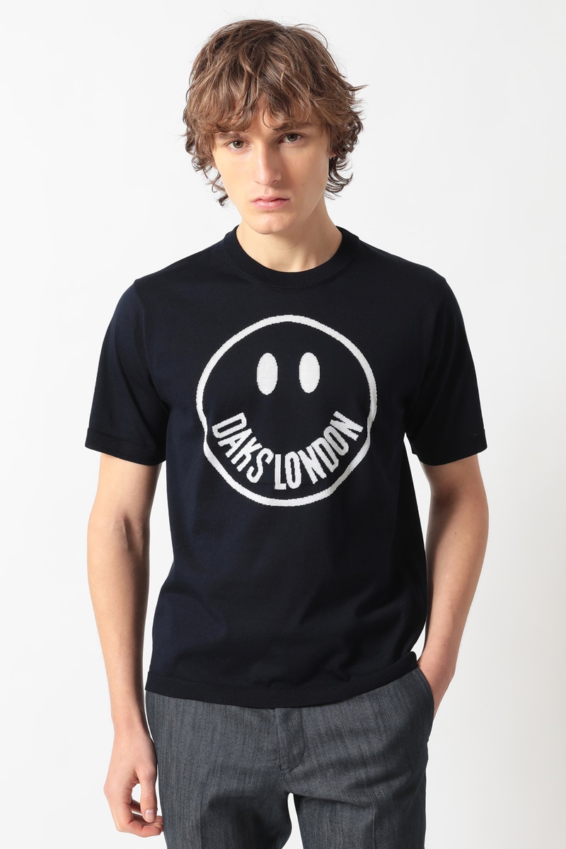 ポリエステルコットン混 スマイルインターシャ ニットプルオーバー 詳細画像 ネイビー